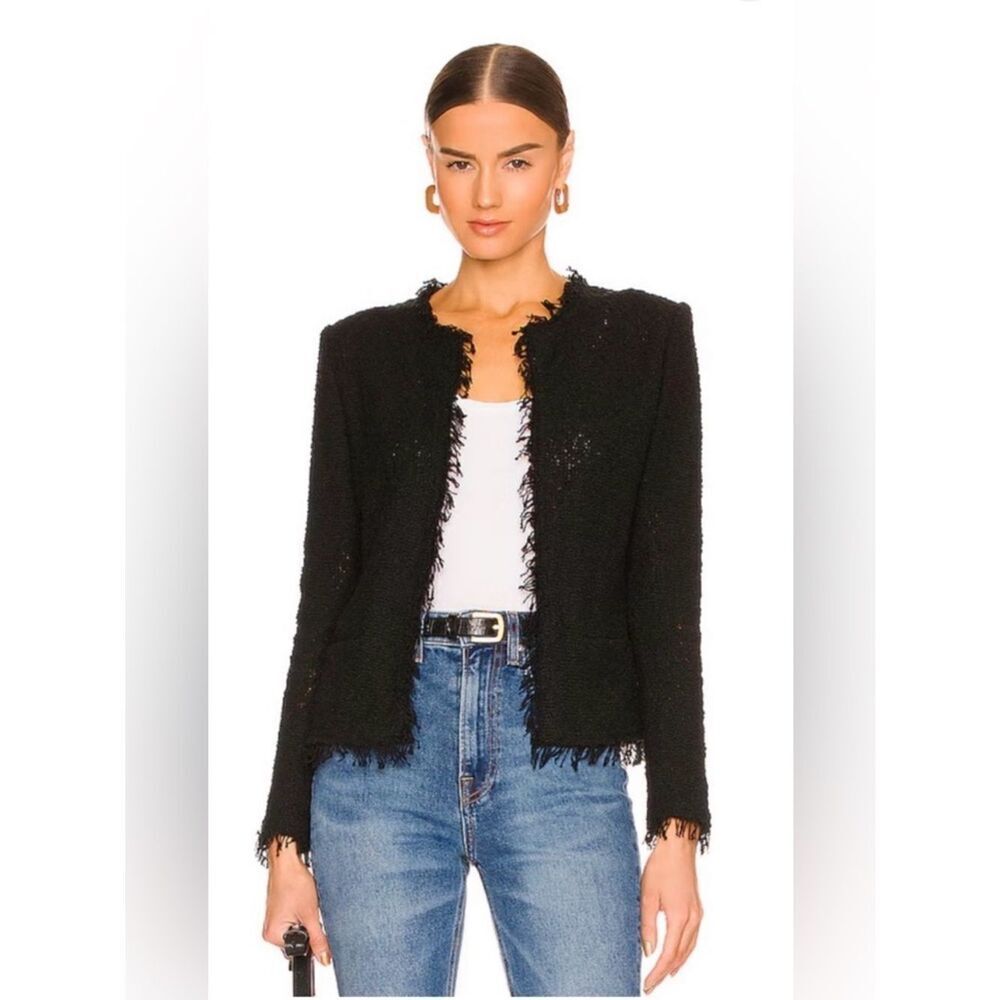 IRO shavani  black Fringed Bouclé Blazer IRO Paris France size 34